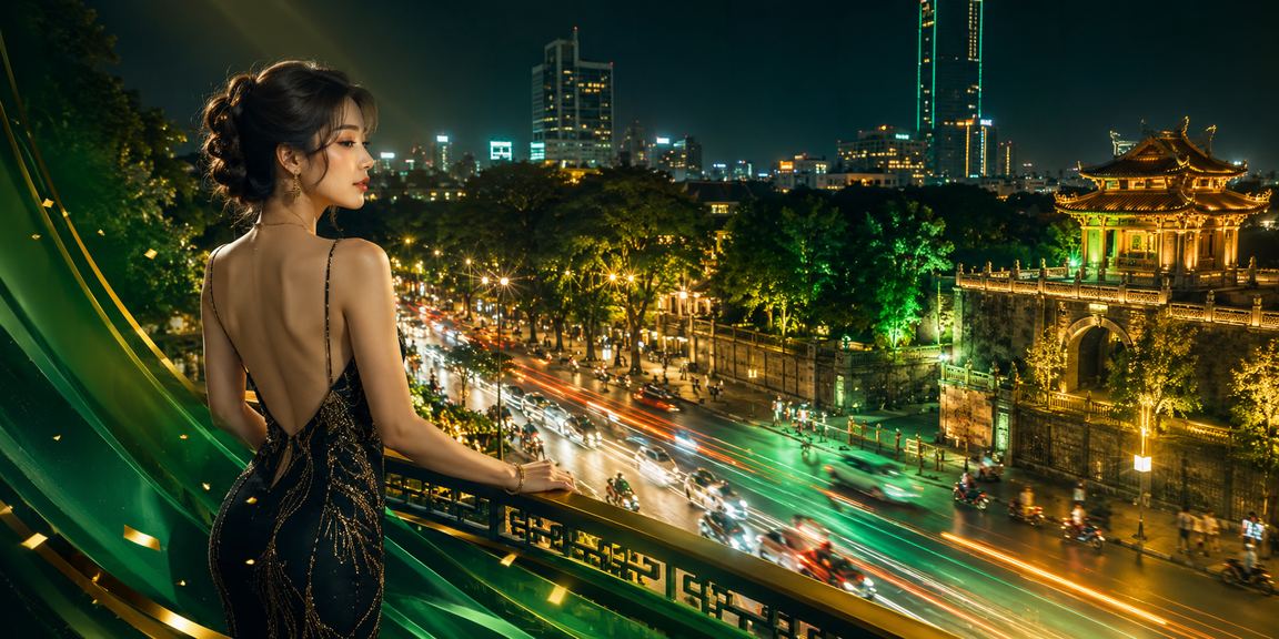 Cảnh đêm Hà Nội với ánh đèn neon rực rỡ gợi không khí giải trí sôi động